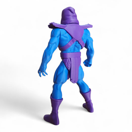 Skeletor-inspired action figure – rear view showing hooded cape and articulated limbs
