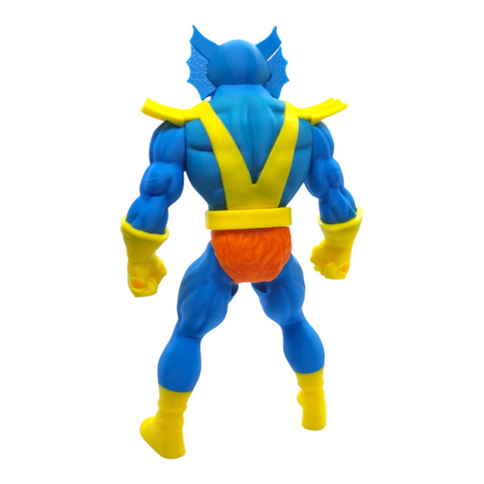 Merman-inspired action figure – rear view with fin details and articulated limbs