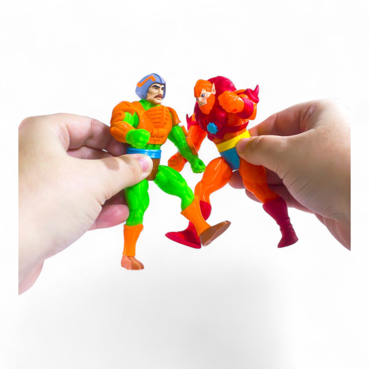 Beast Man–inspired figure posed for action – classic cartoon colours and muscular build
