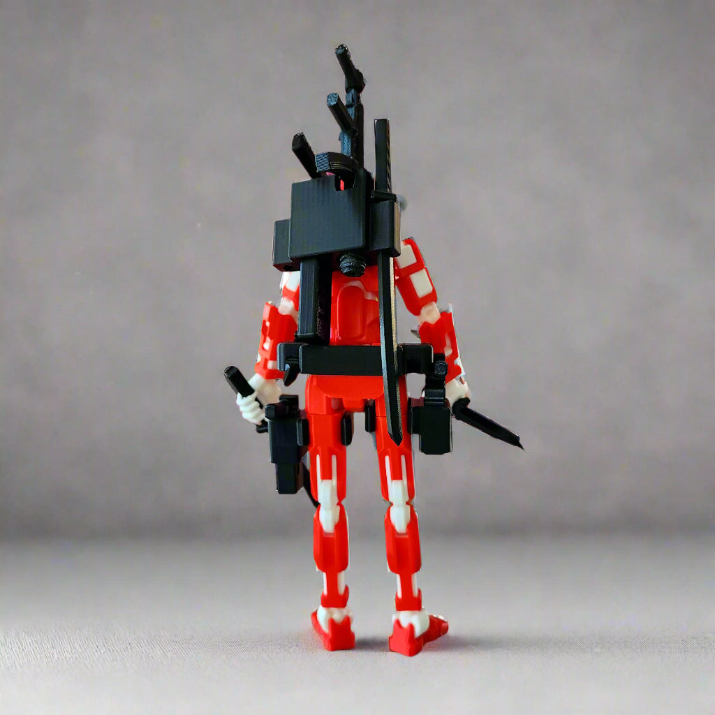 Back view of the large-scale Dummy 13 figure showing tactical backpack and sheath belt details.