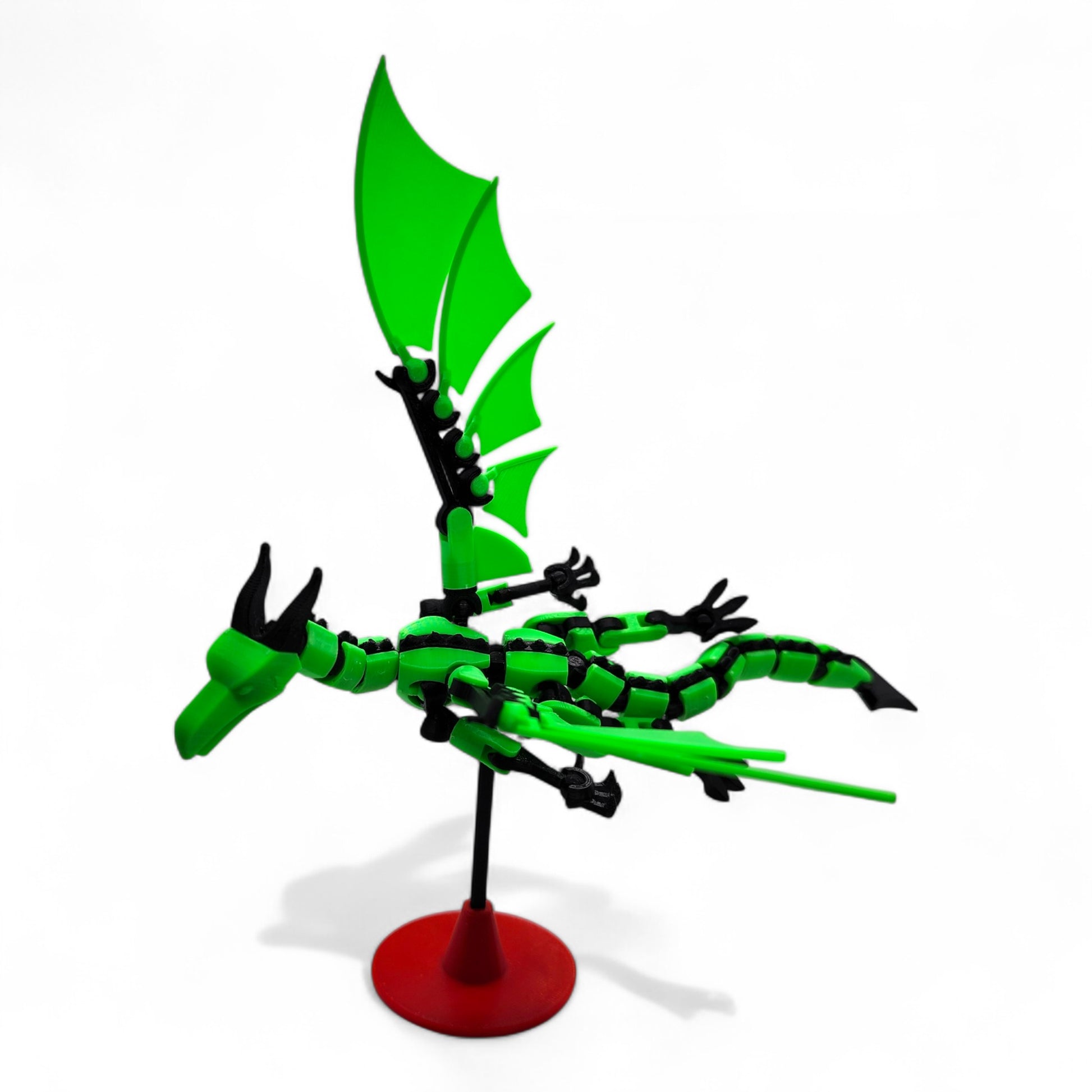 poseable fantasy dragon toy on display stand