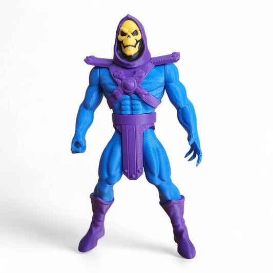 Skeletor-inspired action figure – front view showing bold colours, skull head, and vintage design