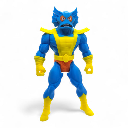 Merman-inspired action figure – front view showing green body, yellow armour, and fish-like head