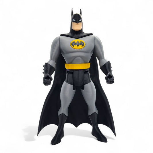 Batman-inspired action figure – front view with cape, cowl, and classic animated design